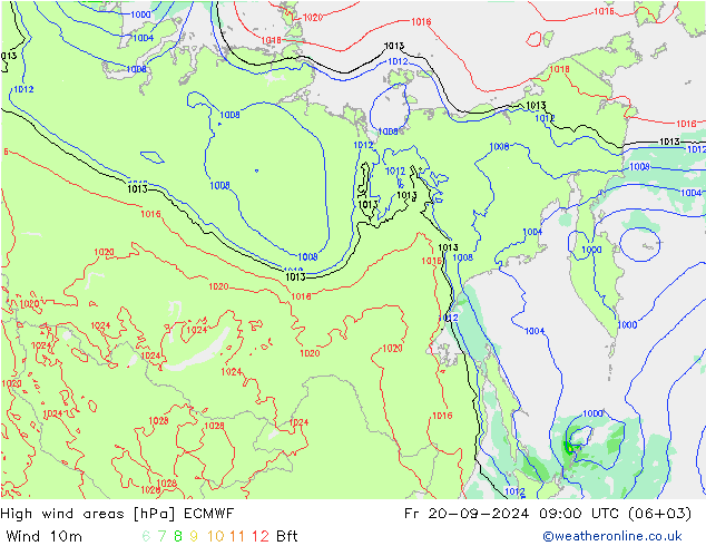 High wind areas ECMWF пт 20.09.2024 09 UTC