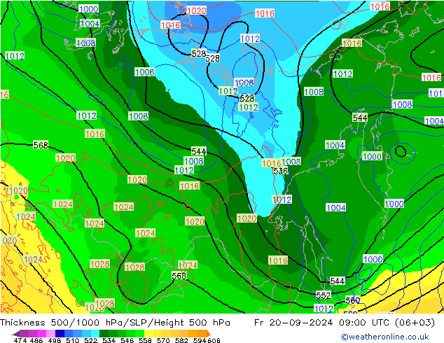 Thck 500-1000гПа ECMWF пт 20.09.2024 09 UTC