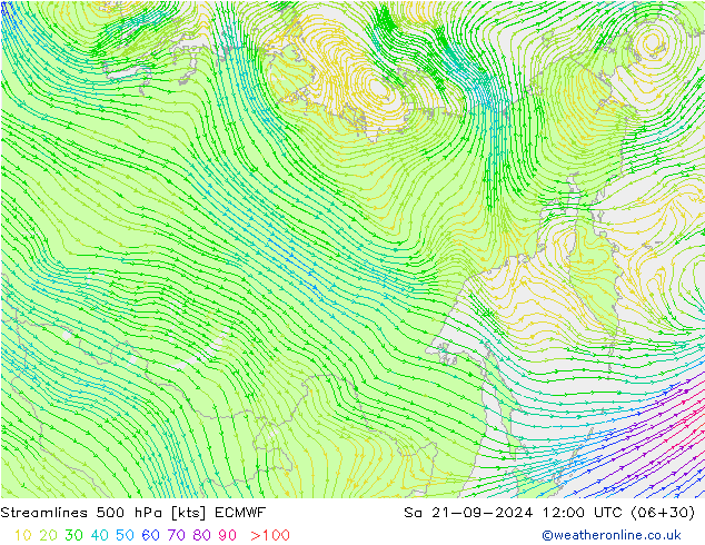 Línea de corriente 500 hPa ECMWF sáb 21.09.2024 12 UTC