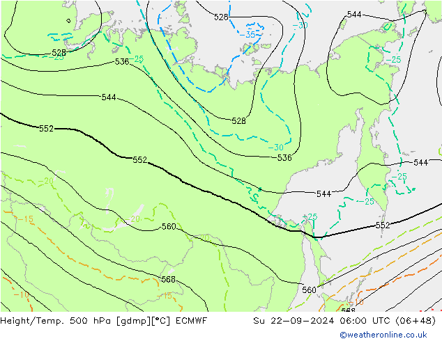 Z500/Rain (+SLP)/Z850 ECMWF  22.09.2024 06 UTC