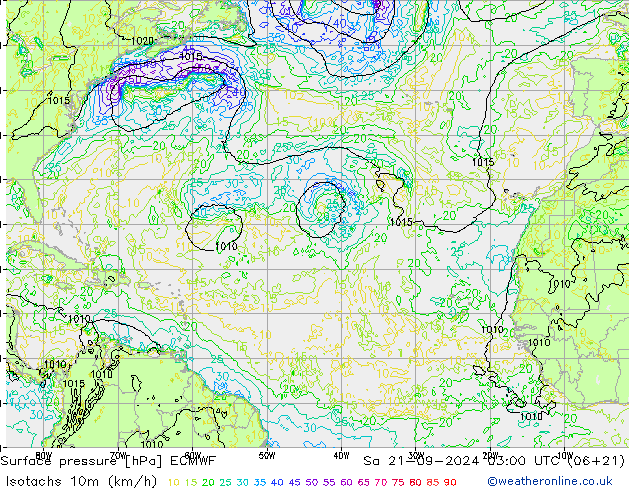 Isotachen (km/h) ECMWF za 21.09.2024 03 UTC