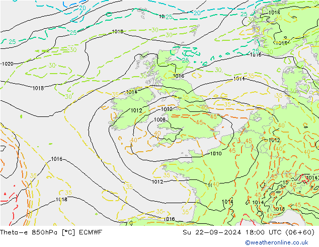 Theta-e 850hPa ECMWF zo 22.09.2024 18 UTC