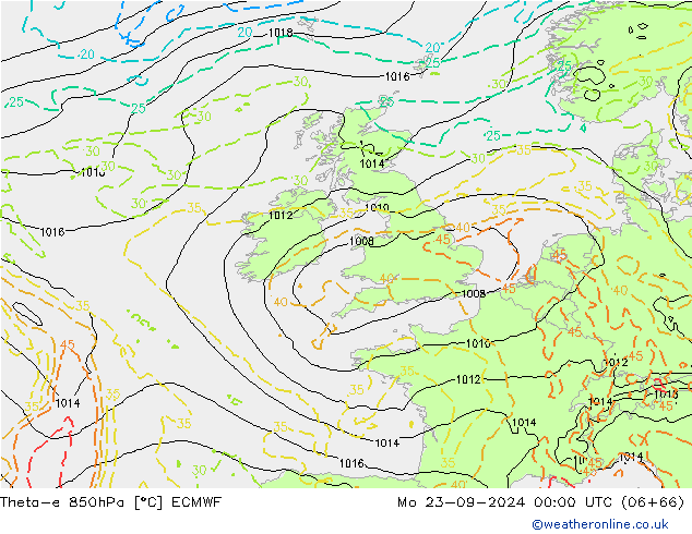 Theta-e 850hPa ECMWF Mo 23.09.2024 00 UTC