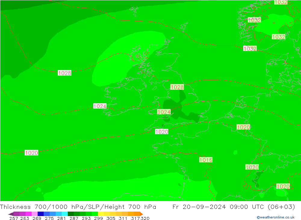 Dikte700-1000 hPa ECMWF vr 20.09.2024 09 UTC