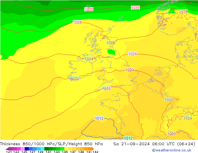 Thck 850-1000 гПа ECMWF сб 21.09.2024 06 UTC