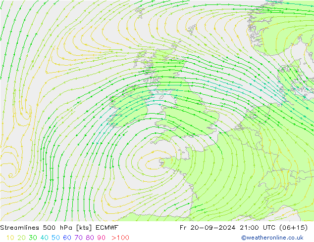 Streamlines 500 hPa ECMWF Fr 20.09.2024 21 UTC