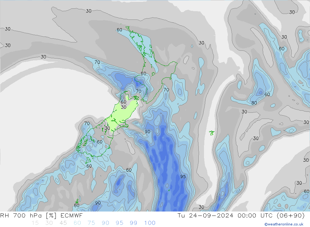 RH 700 hPa ECMWF Tu 24.09.2024 00 UTC