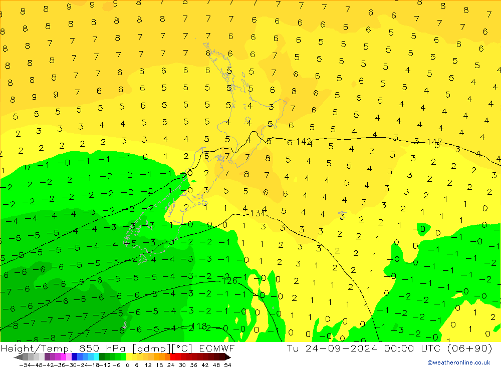 Hoogte/Temp. 850 hPa ECMWF di 24.09.2024 00 UTC