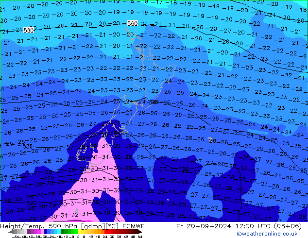 Z500/Rain (+SLP)/Z850 ECMWF ven 20.09.2024 12 UTC