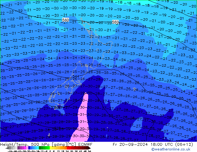 Z500/Rain (+SLP)/Z850 ECMWF  20.09.2024 18 UTC