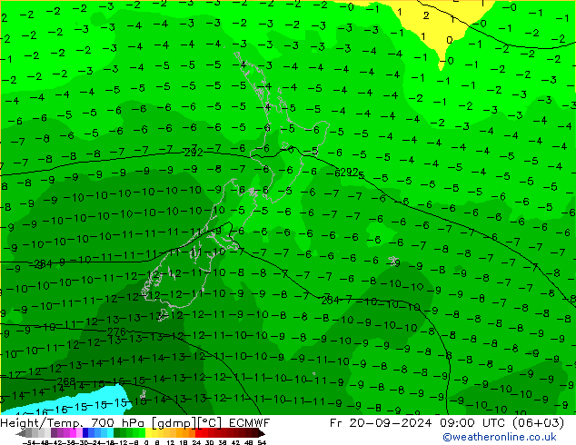 Geop./Temp. 700 hPa ECMWF vie 20.09.2024 09 UTC