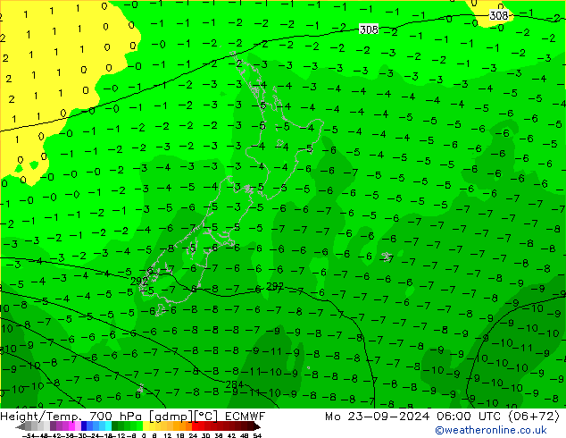 Height/Temp. 700 гПа ECMWF пн 23.09.2024 06 UTC