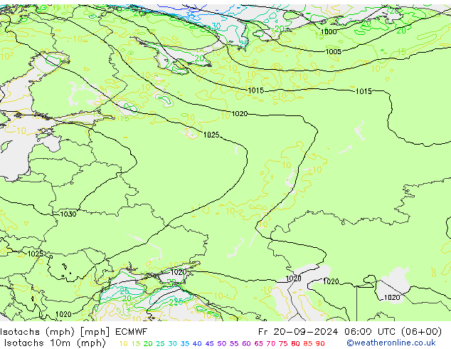 Eşrüzgar Hızları mph ECMWF Cu 20.09.2024 06 UTC