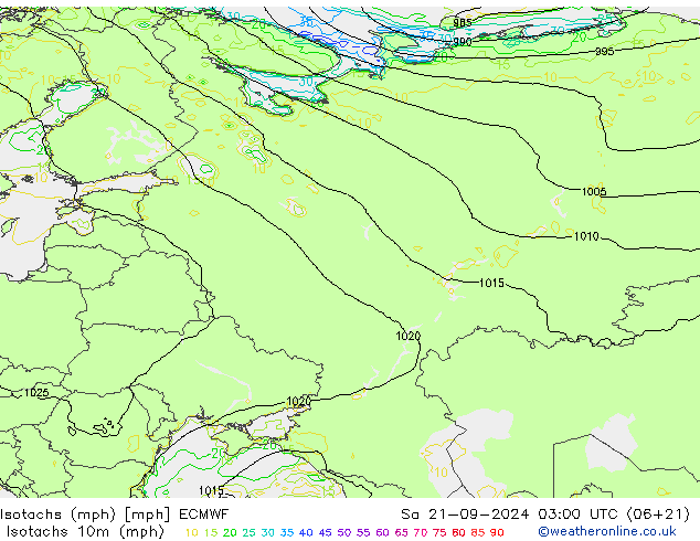 Isotachs (mph) ECMWF Sa 21.09.2024 03 UTC