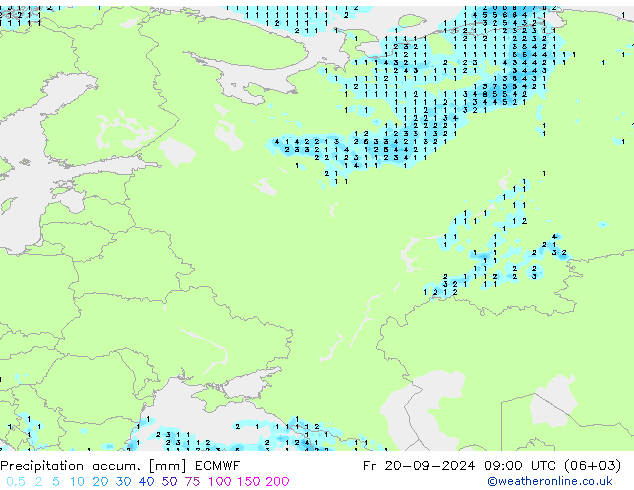 Totale neerslag ECMWF vr 20.09.2024 09 UTC