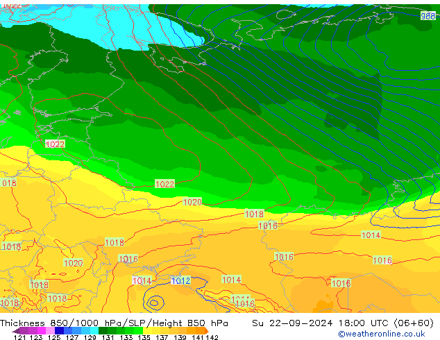 Thck 850-1000 hPa ECMWF Su 22.09.2024 18 UTC