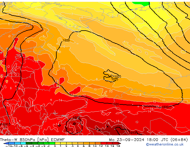 Theta-W 850hPa ECMWF Pzt 23.09.2024 18 UTC