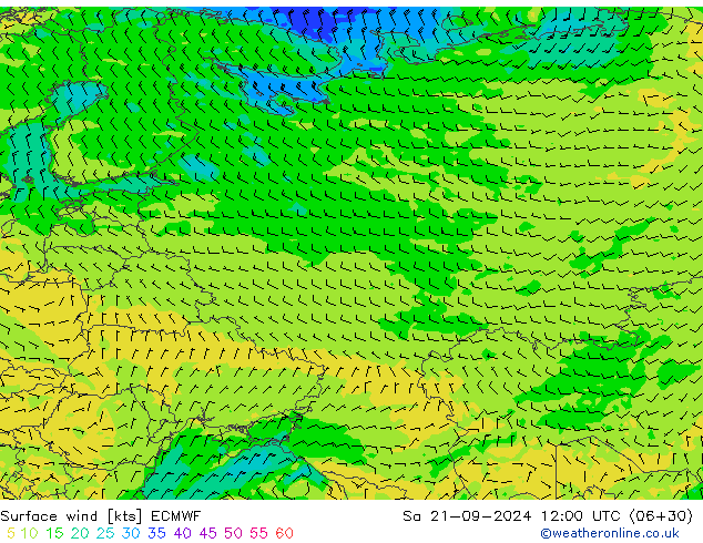 Rüzgar 10 m ECMWF Cts 21.09.2024 12 UTC