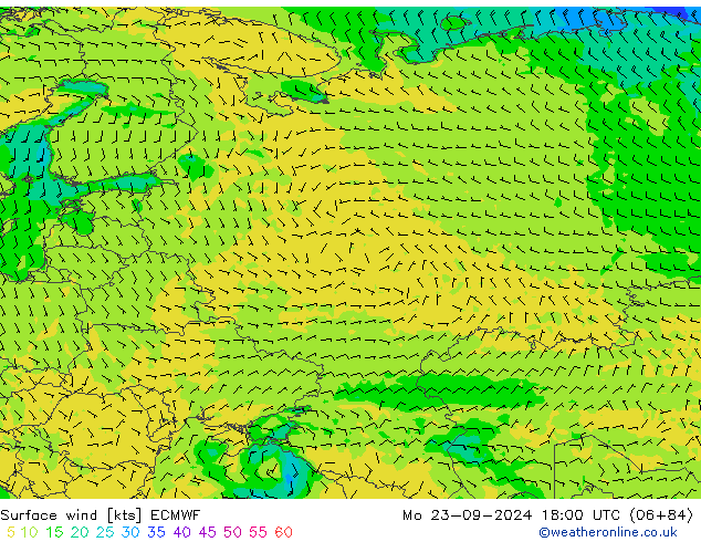 Rüzgar 10 m ECMWF Pzt 23.09.2024 18 UTC