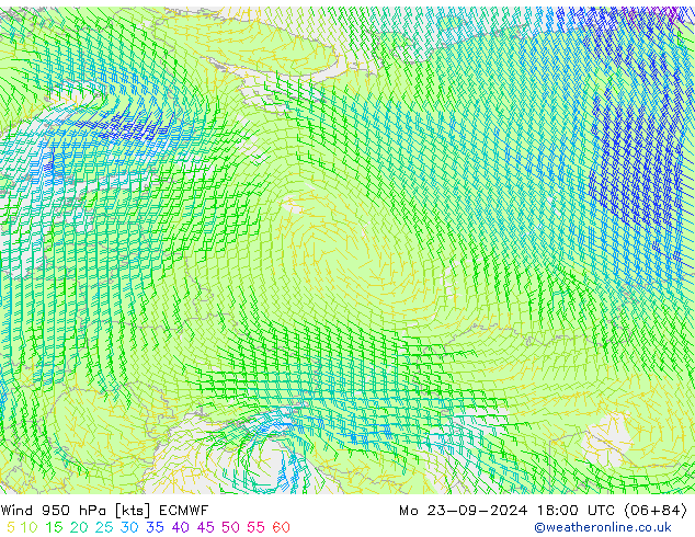 Rüzgar 950 hPa ECMWF Pzt 23.09.2024 18 UTC