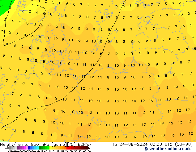 Height/Temp. 850 гПа ECMWF вт 24.09.2024 00 UTC