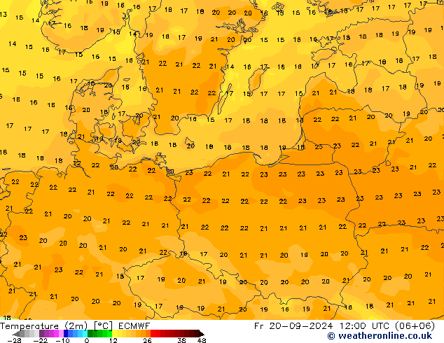 Temperature (2m) ECMWF Fr 20.09.2024 12 UTC