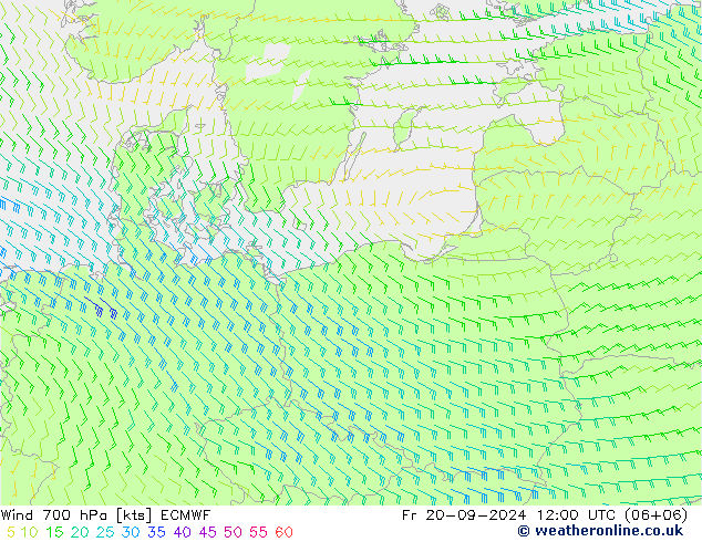 Wind 700 hPa ECMWF Fr 20.09.2024 12 UTC