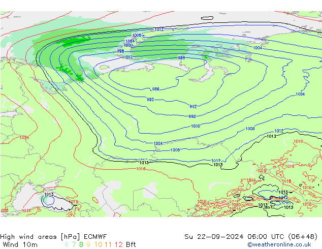 High wind areas ECMWF dom 22.09.2024 06 UTC