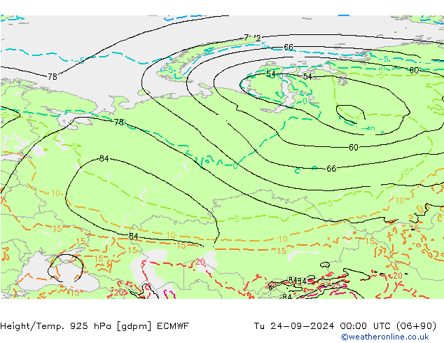 Geop./Temp. 925 hPa ECMWF mar 24.09.2024 00 UTC