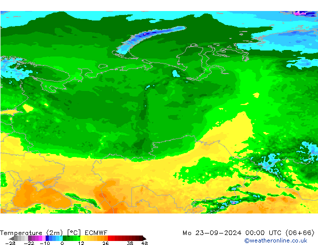 mapa temperatury (2m) ECMWF pon. 23.09.2024 00 UTC