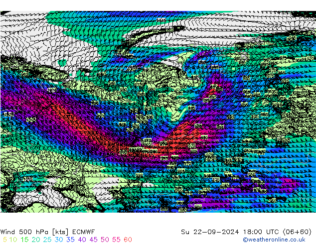 Viento 500 hPa ECMWF dom 22.09.2024 18 UTC