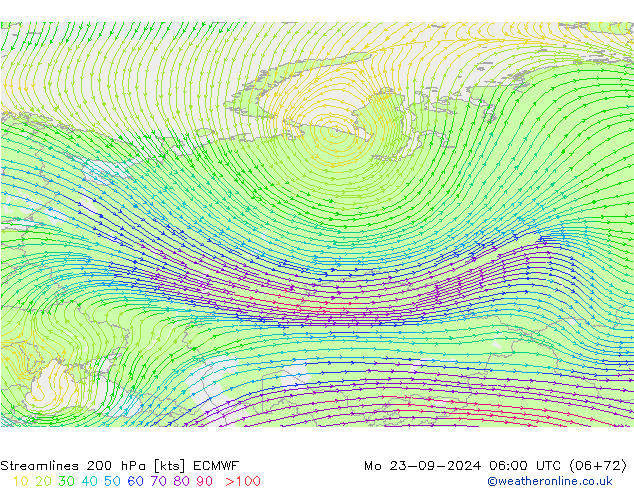 Linha de corrente 200 hPa ECMWF Seg 23.09.2024 06 UTC