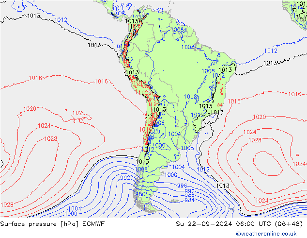 Surface pressure ECMWF Su 22.09.2024 06 UTC