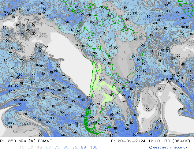 Humidité rel. 850 hPa ECMWF ven 20.09.2024 12 UTC