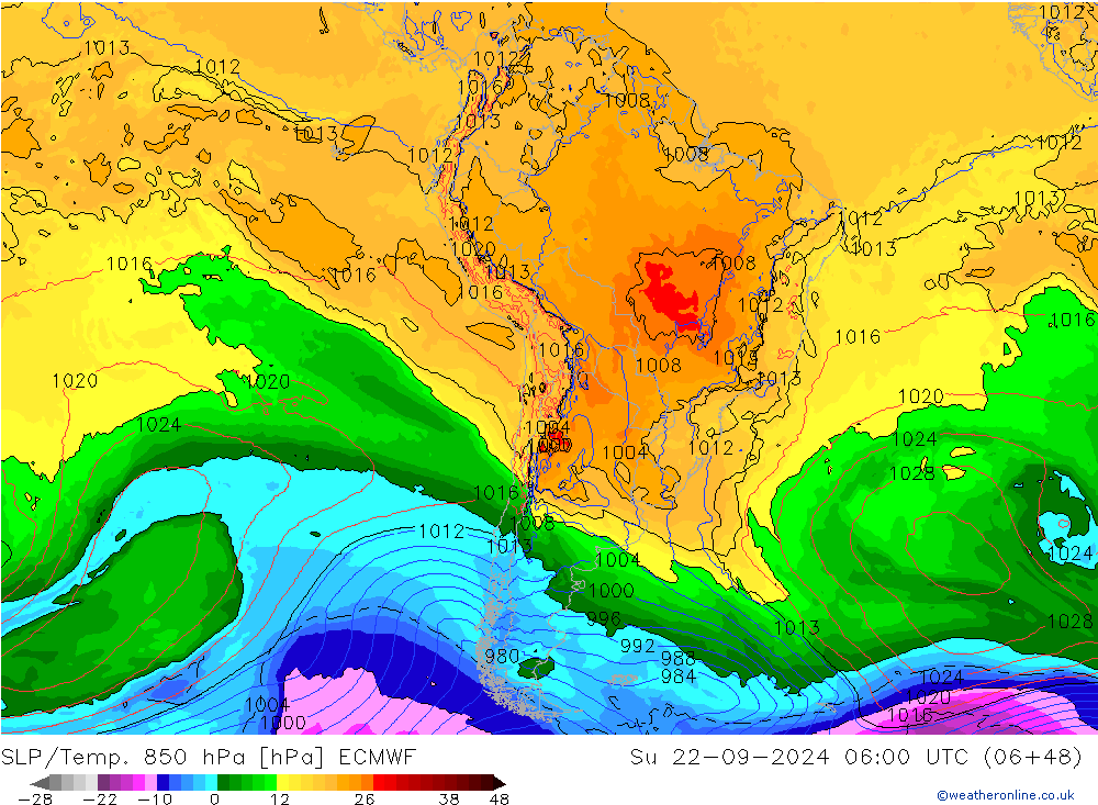 SLP/Temp. 850 hPa ECMWF  22.09.2024 06 UTC