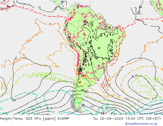 Height/Temp. 925 гПа ECMWF Вс 22.09.2024 15 UTC