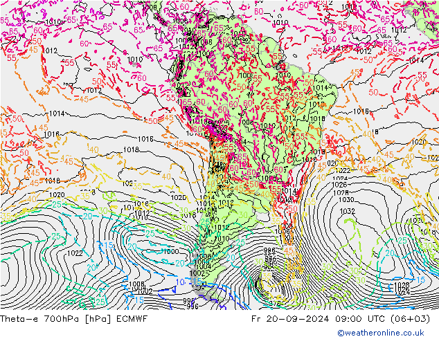 Theta-e 700hPa ECMWF Fr 20.09.2024 09 UTC