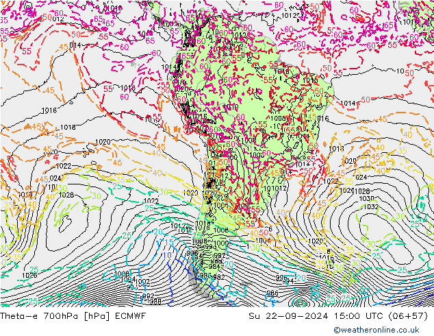 Theta-e 700hPa ECMWF nie. 22.09.2024 15 UTC