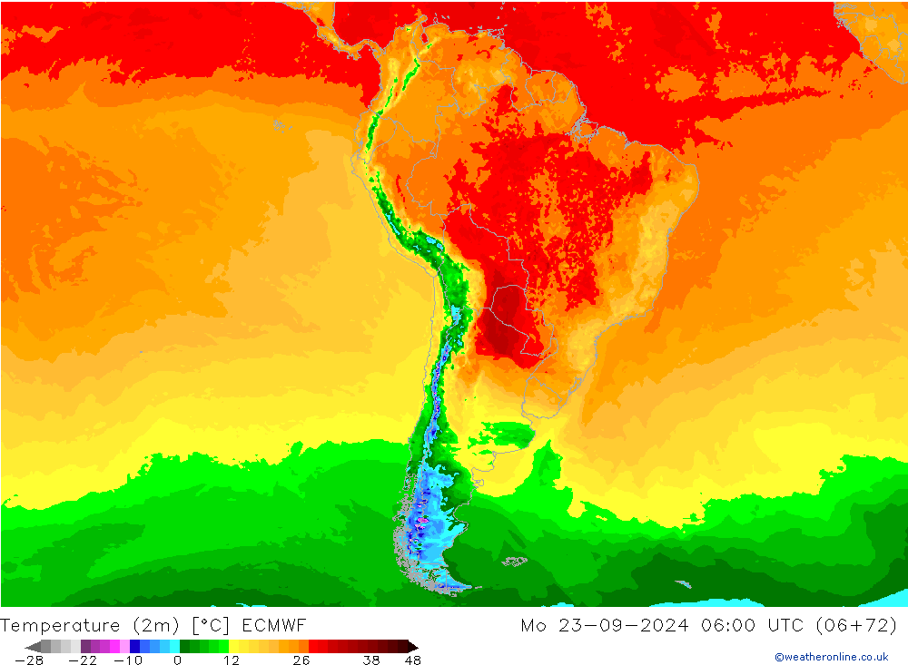 Temperature (2m) ECMWF Mo 23.09.2024 06 UTC