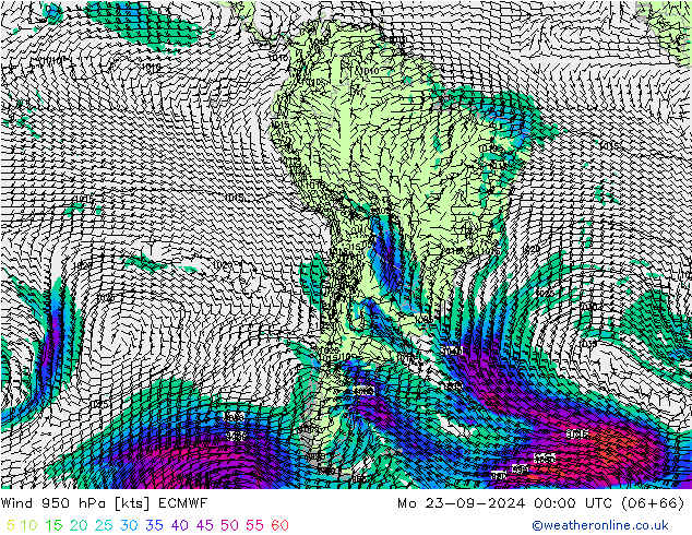 Wind 950 hPa ECMWF Mo 23.09.2024 00 UTC