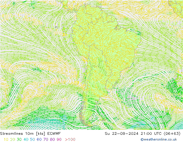 Stromlinien 10m ECMWF So 22.09.2024 21 UTC