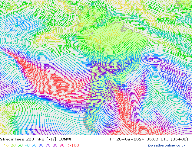 Streamlines 200 hPa ECMWF Fr 20.09.2024 06 UTC