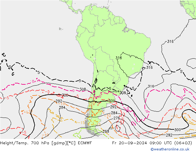 Height/Temp. 700 hPa ECMWF ven 20.09.2024 09 UTC