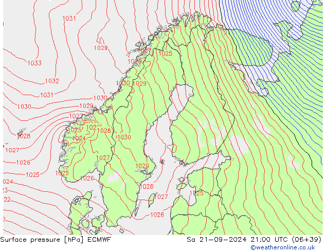 Atmosférický tlak ECMWF So 21.09.2024 21 UTC