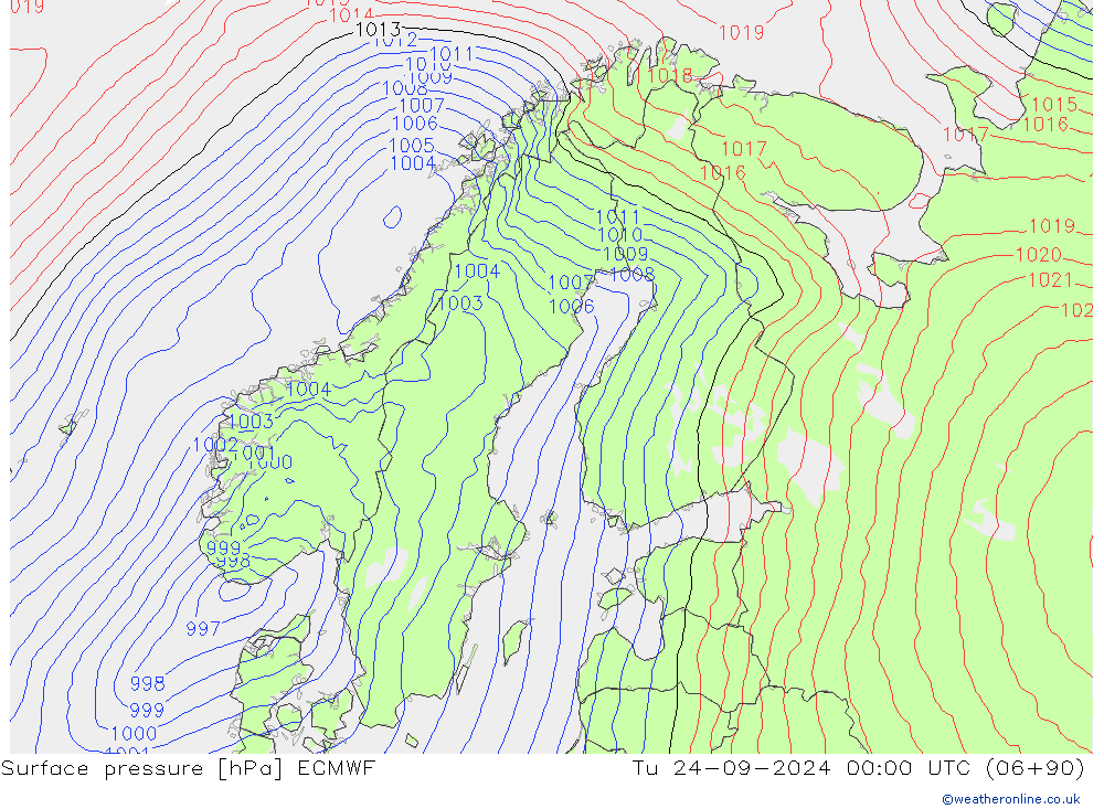 Atmosférický tlak ECMWF Út 24.09.2024 00 UTC