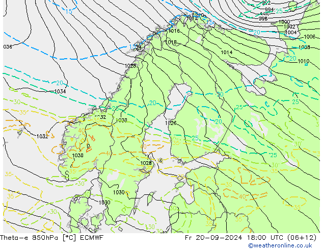 Theta-e 850hPa ECMWF Fr 20.09.2024 18 UTC