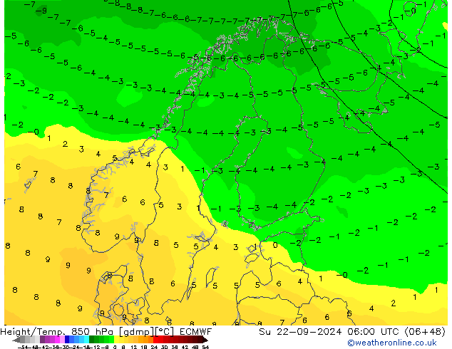 Z500/Rain (+SLP)/Z850 ECMWF dom 22.09.2024 06 UTC