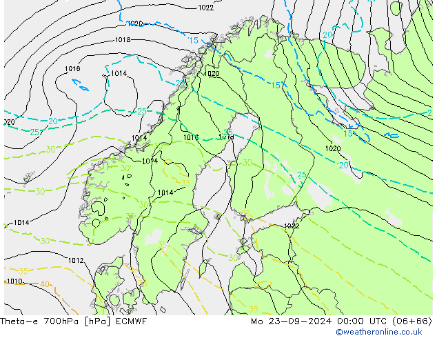 Theta-e 700hPa ECMWF ma 23.09.2024 00 UTC