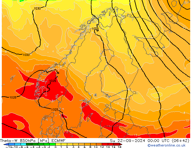 Theta-W 850гПа ECMWF Вс 22.09.2024 00 UTC