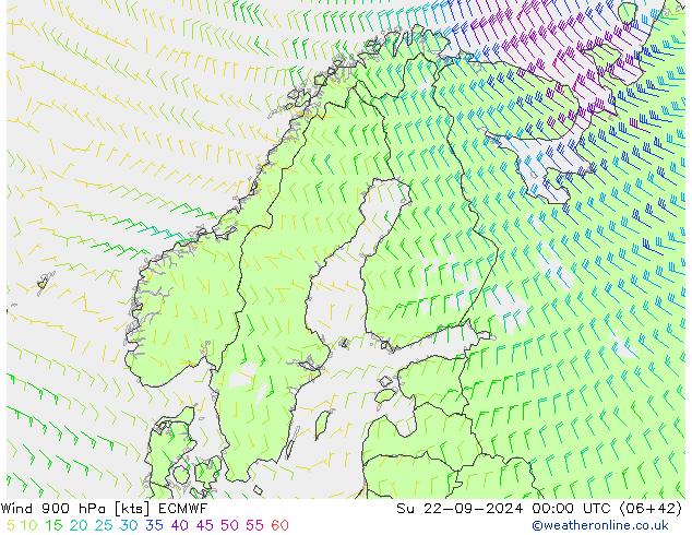 Wind 900 hPa ECMWF Su 22.09.2024 00 UTC